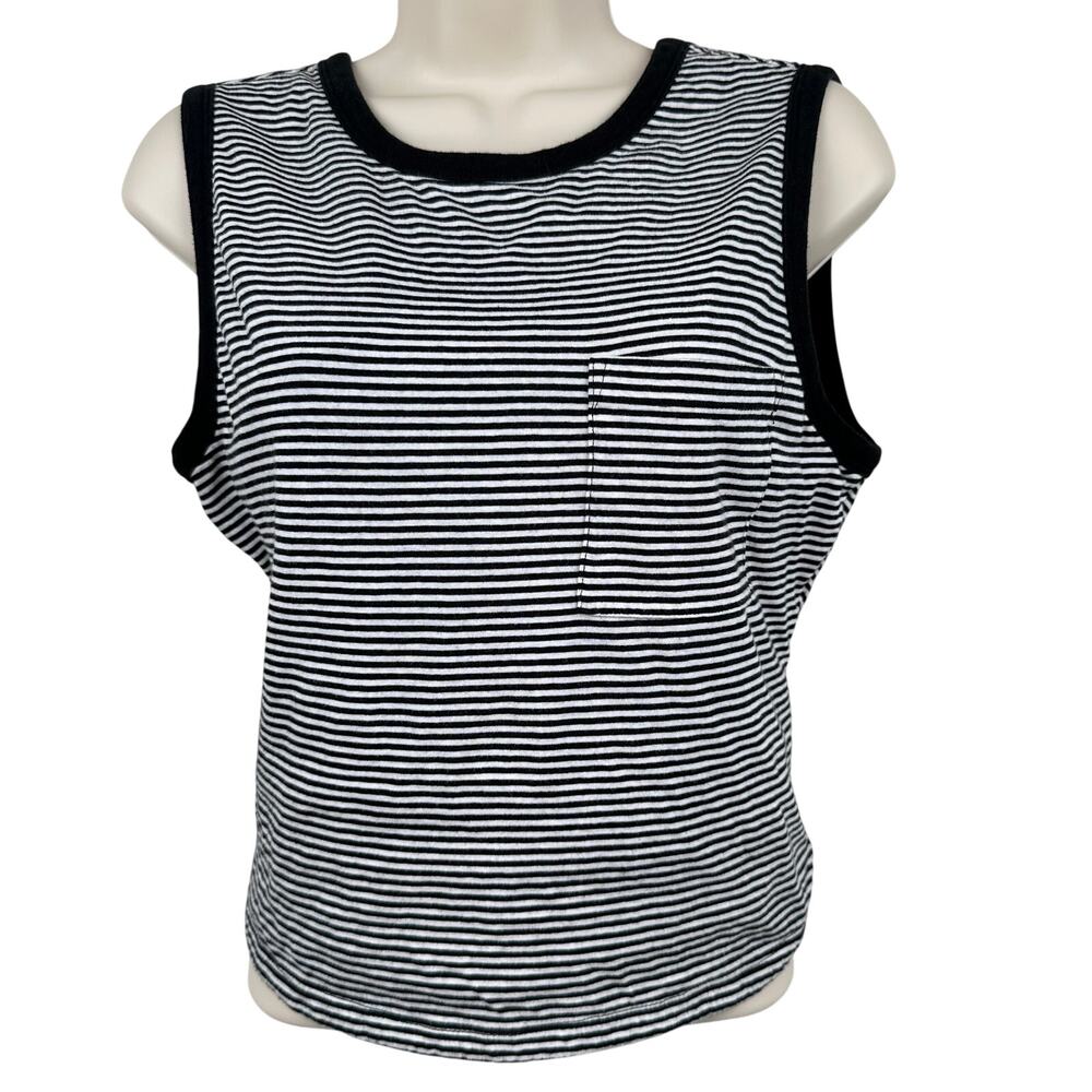 T Alexander Wang Tank Top Striped Crop Twist Black White Large Coastal Nautical